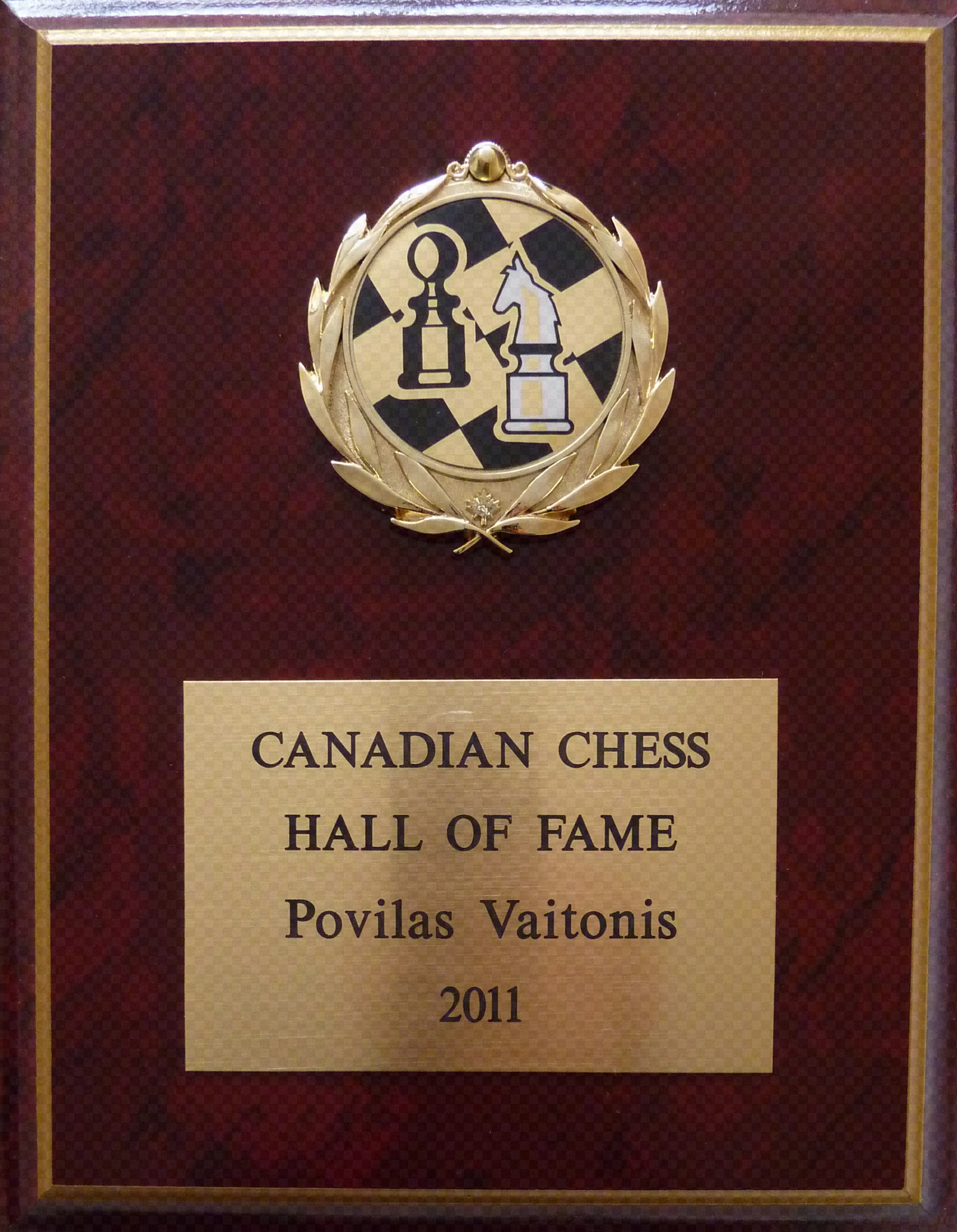 2011 Canadian Chess Hall Of Fame Plaque